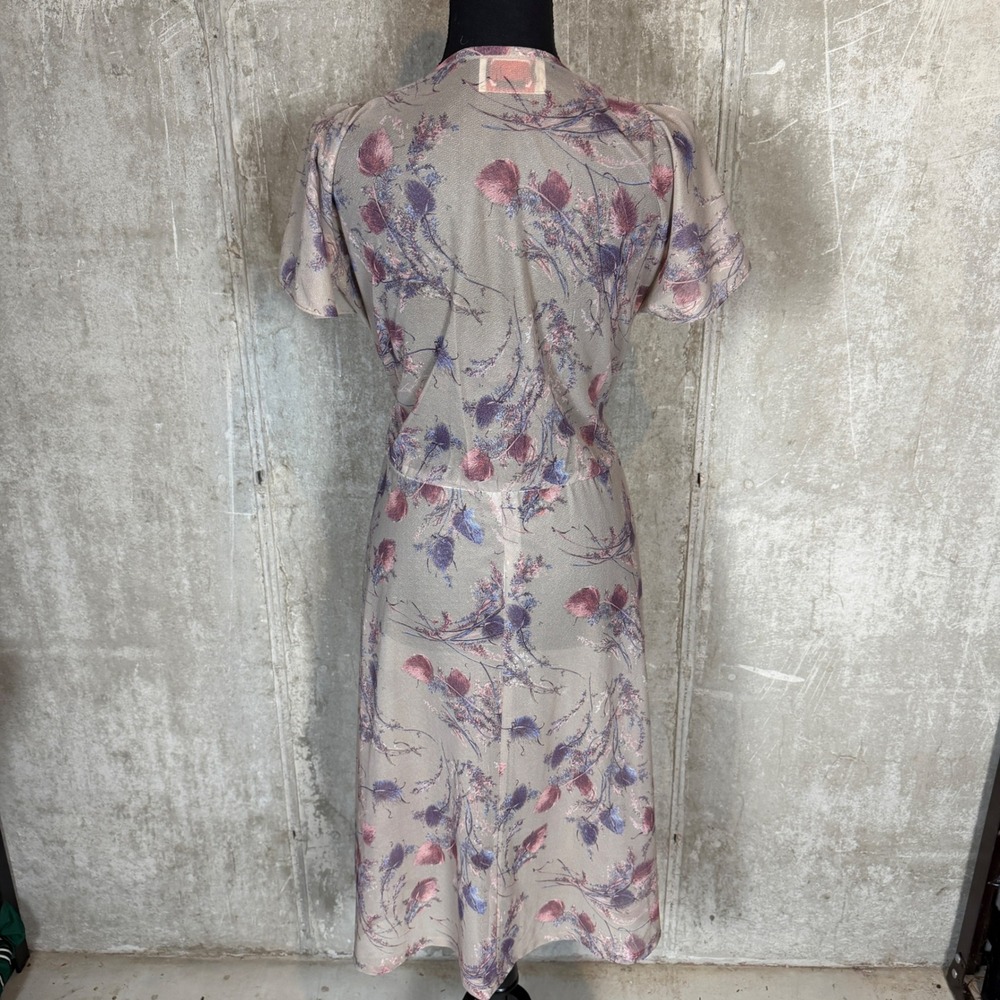 60s 70s Phase II California Vintage Floral Wrap Mauve Purple Thistle Midi Dress - Picture 4 of 7